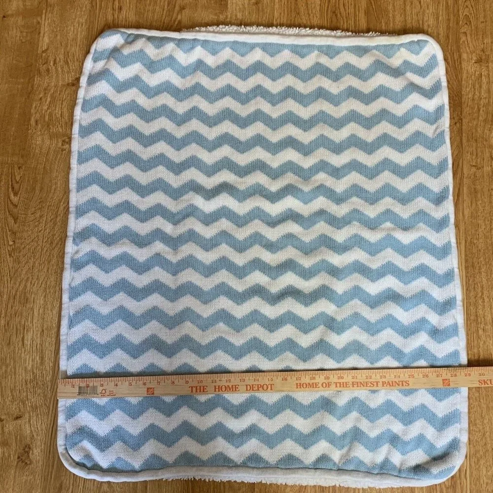 Hallmark Sweet Baby Boy Snuggled In Love‎ Baby Blanket Blue White Chevron Heart